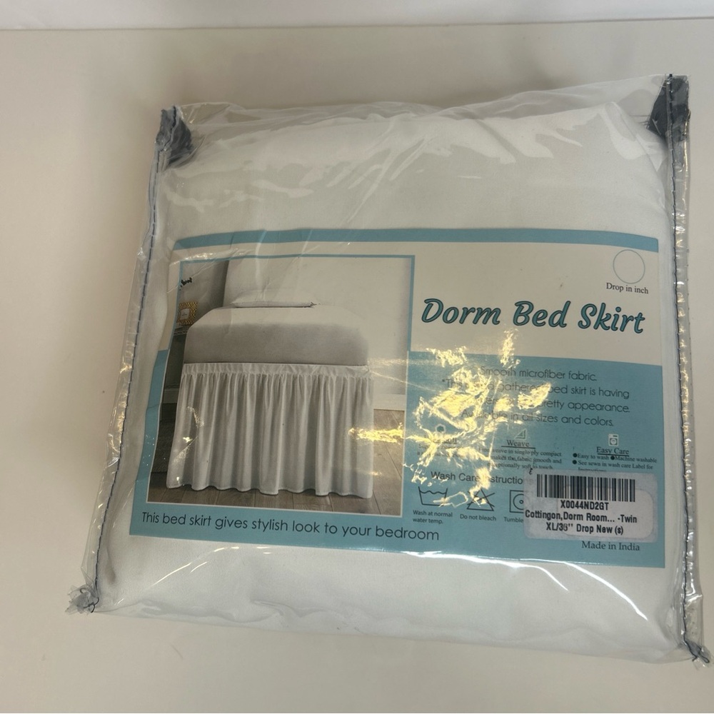 Dorm Room Bed Skirt, White, Twin XL-36” Drop, 100% Microfiber - Picture 5 of 5